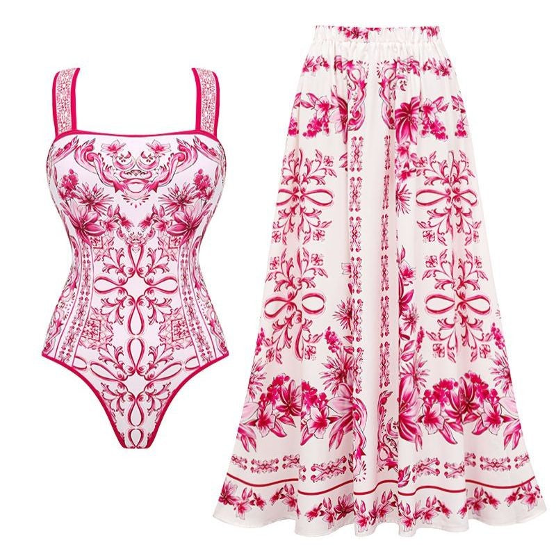 2024 Vintage Pattern Printed One Piece Swimsuit Swimwear Bikini Set Women Beachwear Clearance Wholesale