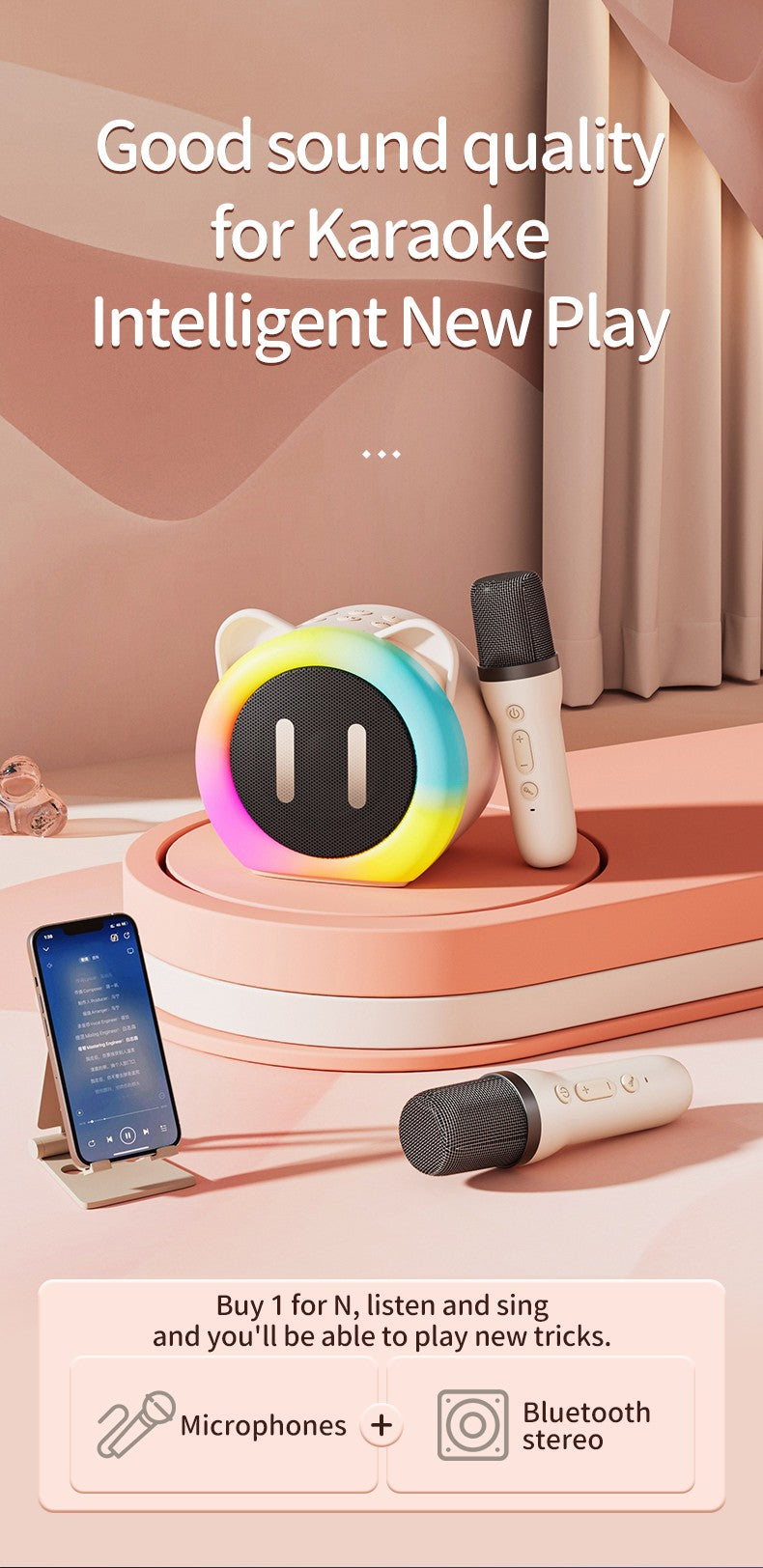 PARAMITA Bluetooth Speaker Portable Home Cute Karaoke Mini Wireless Audio with Microphone Home Karaoke Singing Machine Kids Gift