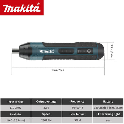 Parafusadeira Elétrica Sem Fio Makita | 3.6V 5N.m Torque | Mandril 1/4" | Bateria Li-ion 1300mAh