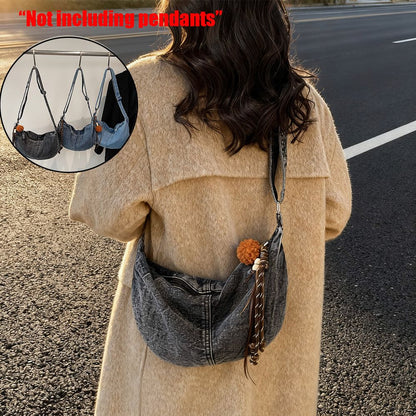 Autumn and Winter Trendy and Cool Fashion Denim Dumpling Bag New Zipper Versatile Single Shoulder Crossbody Bag