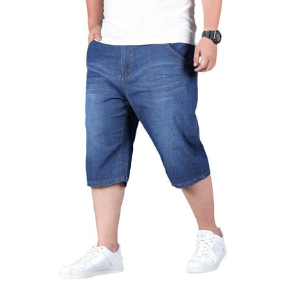 New Big Size Long Length Men's Shorts Loose Stretch Jean Bermuda Male Thin 3/4 Capris Summer Light Large Plus Fat Denim Breeches