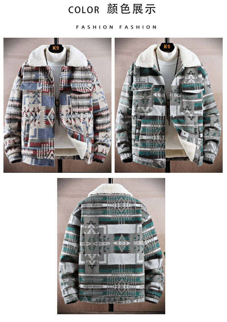 High-quality Woolen Jacket Men's Retro Print Casual Business Trench Coat Winter Keep Warm Short Overcoat Streetwear Men Clothing