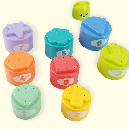 9PCS Copos Divertidos Arco-Íris Empilháveis Letras Figuras Brinquedo Educacional para Bebês e Crianças Torre de Empilhar Mini Urso Brinquedos para Crianças e Bebês