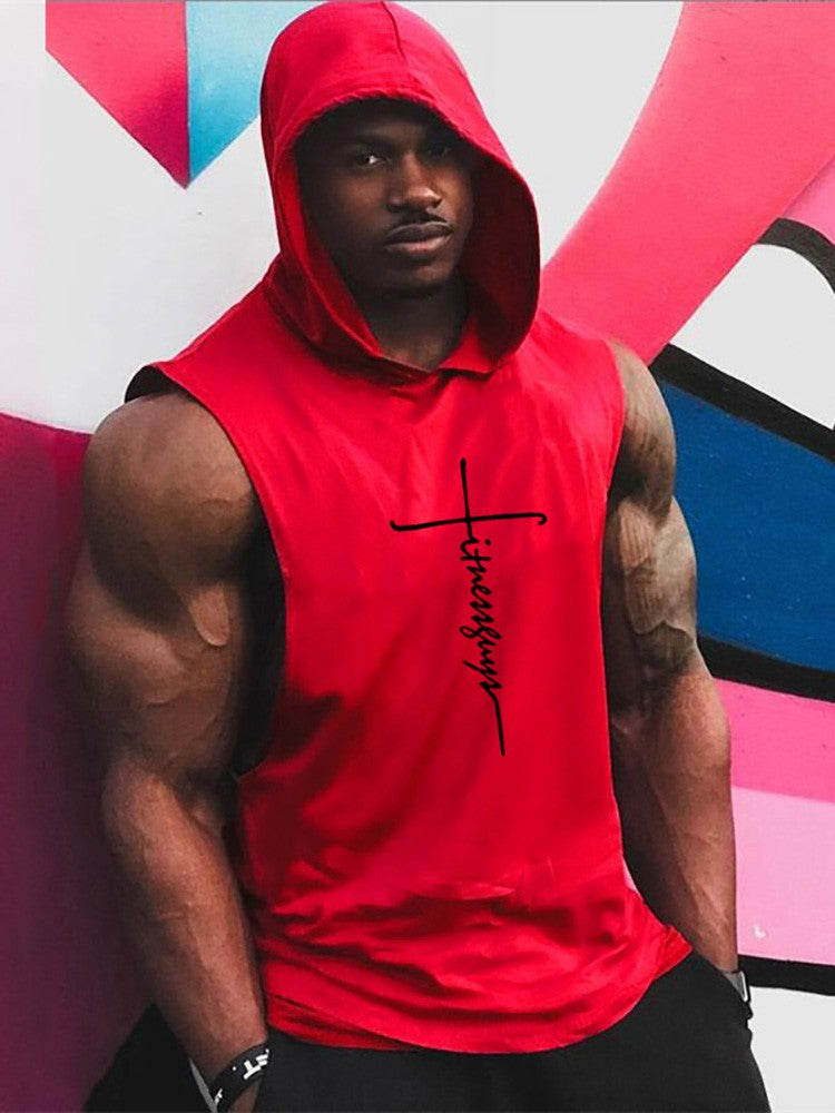 Gym Fitness Loose Sleeveless Vests Street Hip Hop Basketball Hooded Tank Tops Cotton Breathable Shirt Mens Bodybuilding Hoodie