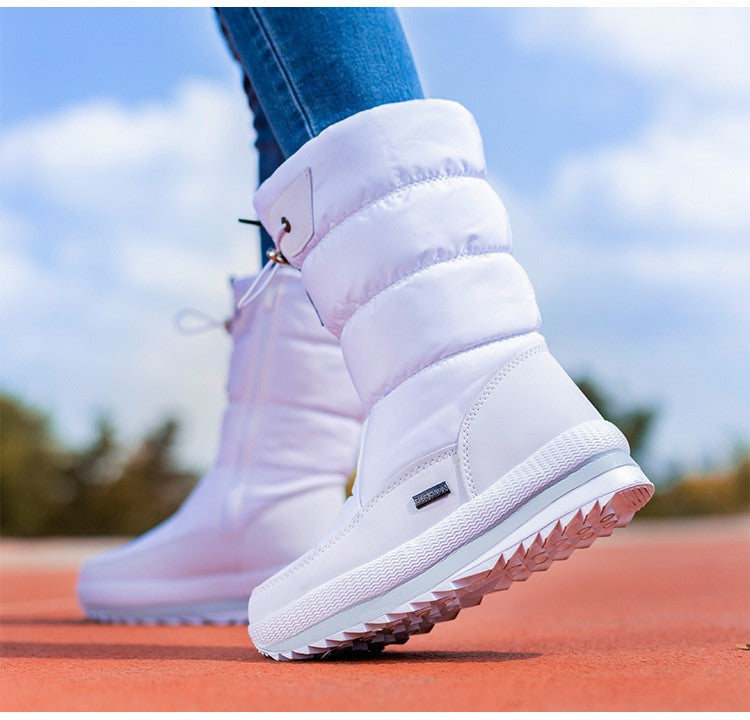 Winter thick women's snow boots Warm Plush Mid-calf Boots Non slip Waterproof  Platform Snow Boot Casual Female White shoes
