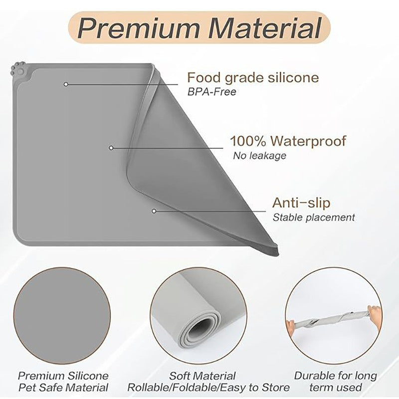 Tapete de Silicone Antiderrapante para Comida de Animais de Estimação Tapete Impermeável para Tigela de Cães Gatos Comedouro de Água Antiderramamento Proteção de Chão de Inverno