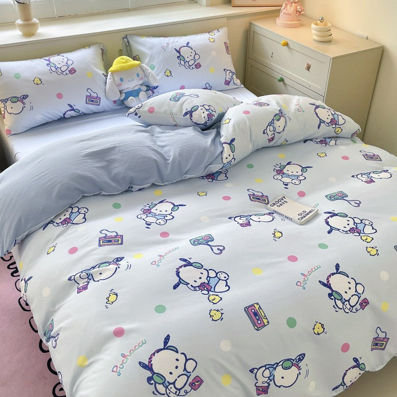 New Sanrio Hello Kitty Bedding Set Cotton Kuromi Melody Bedding Double Pillowcase Bed Linens Girl Dorm Bedclothes Home Textile