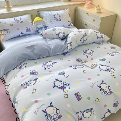 New Sanrio Hello Kitty Bedding Set Cotton Kuromi Melody Bedding Double Pillowcase Bed Linens Girl Dorm Bedclothes Home Textile