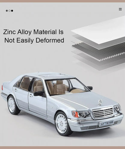 1:24 300SL W140 Carro de Brinquedo Modelo de Liga Fundido com Luz e Som, Carroceria Aberta, Modelos em Miniatura, Brinquedos Clássicos de Presente para Meninos