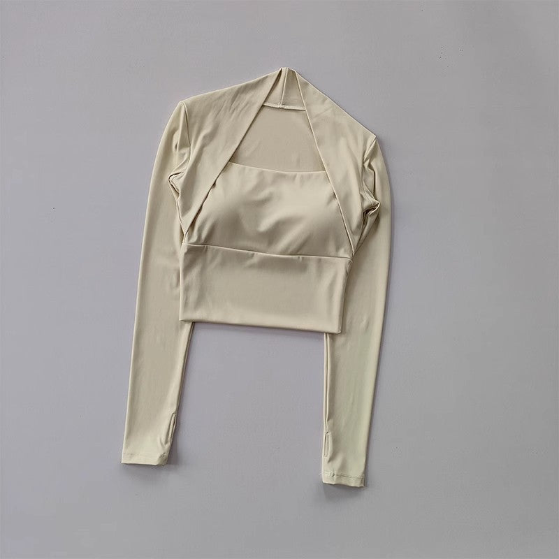 Women's Elegant Long Sleeve Yoga Shawl Sports Top with Chest Cushion Short Elegant Yoga Top Small Camback Pura Speed Dry Autumn