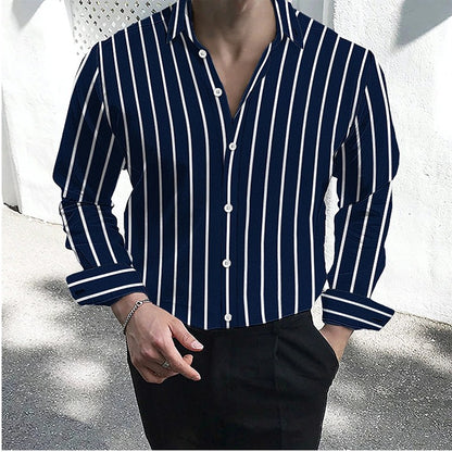 Men's formal shirt button lapel shirt black and white red long sleeve striped collar wedding work clothing large size 5XL