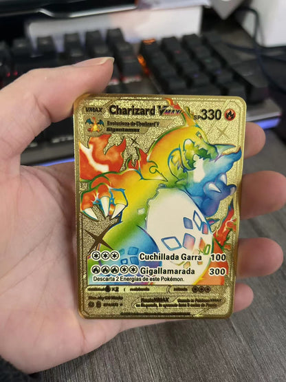 Cartas Pokémon Espanhol Cartas Metálicas Pokémon Cartas de Ferro Pokémon Mewtwo Pikachu Gx Charizard Vmax Cartas Pokémon Vmax