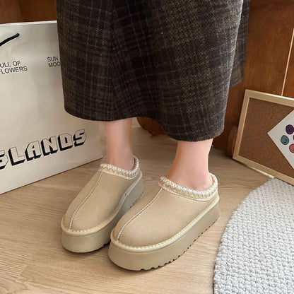 Snow Boots for Women 2024 Winter New Cashmere Warm Platform Without Heel-covered Hair Half Slipper Cotton Shoes for Women Q426