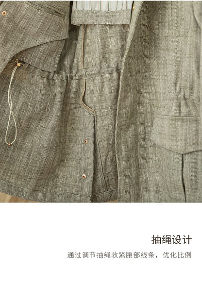 Cotton and Linen Vertical Collar Tight Waist M65 Hunting Jacket Retro All-match Spring and Summer Lightweight Casual Jacket