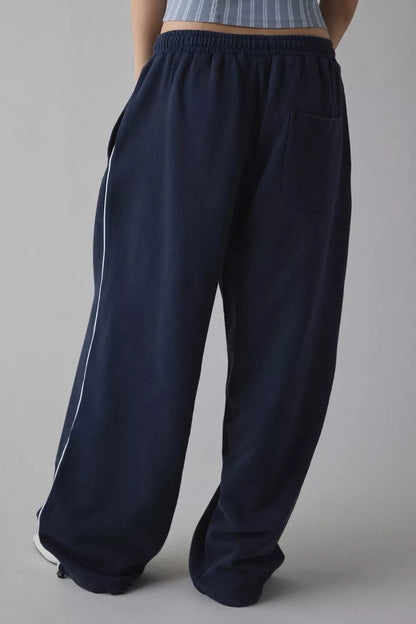 Pantalones Casuales New Pink Embroidered Casual Pants For Women Loose And Comfortable Straight Elastic Waist Trousers 2025 New