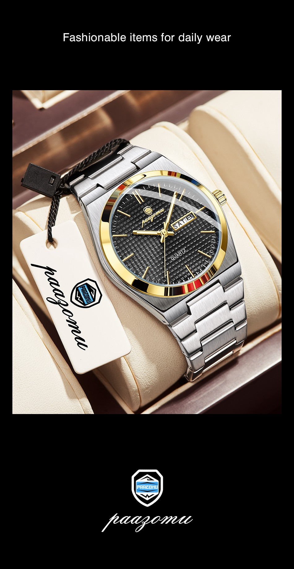 PAAZOMU Relógio Masculino de Luxo Original Moda Luminoso À Prova D'água Cronógrafo Data Relógio Masculino Couro Quartzo Relógios Masculinos Reloj