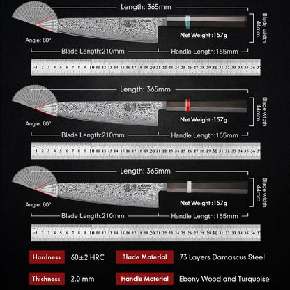 F.YOUNG 8.2-inch Handmade Chef Knife Damascus Steel Sharp Meat Vegetable Cleaver Gyuto Knife Japanese Hand Forged Kitchen Knives