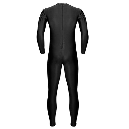 Mens Full Body Spandex Zentai Suit Black Long Sleeve Unitard Adult Zipper Back Footless Ballet Dancewear Bodysuit Costumes