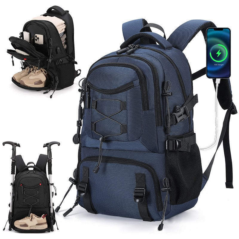Mochila de Escalada USB com Compartimento para Sapatos, para Viagem, Laptop, Leve, para Acampamento, Caminhada, Esporte, Coleção, Escola