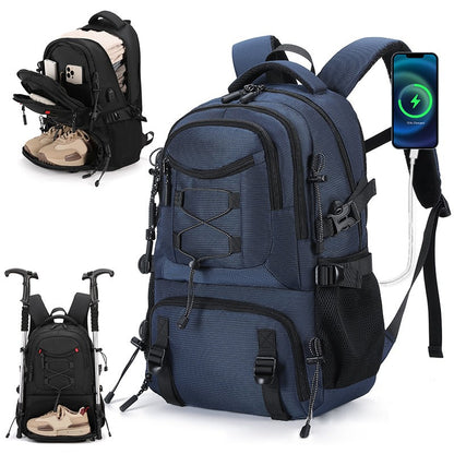 Mochila de Escalada USB com Compartimento para Sapatos, para Viagem, Laptop, Leve, para Acampamento, Caminhada, Esporte, Coleção, Escola