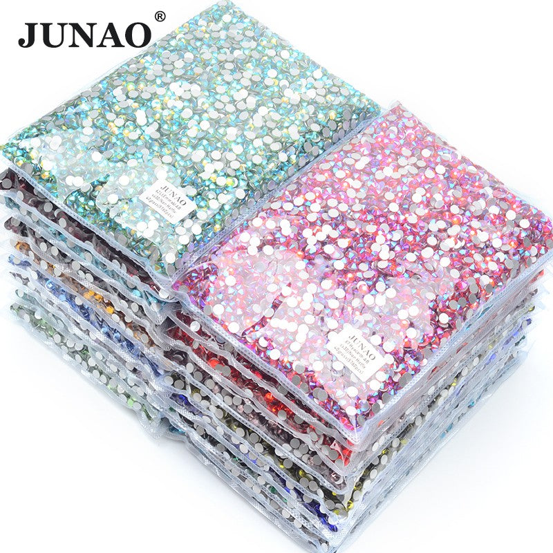 JUNAO Wholesale SS6 SS10 SS12 SS16 SS20 SS30 Flatback Glass Rhinestones Clear Cr