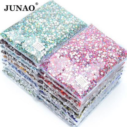 JUNAO Wholesale SS6 SS10 SS12 SS16 SS20 SS30 Flatback Glass Rhinestones Clear Cr