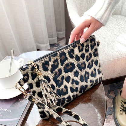 Women Handbag Clutch Leopard Print Cow Print Small Bag Purse Party Large Capacity Envelope Wristlet Bag PU Briefcase