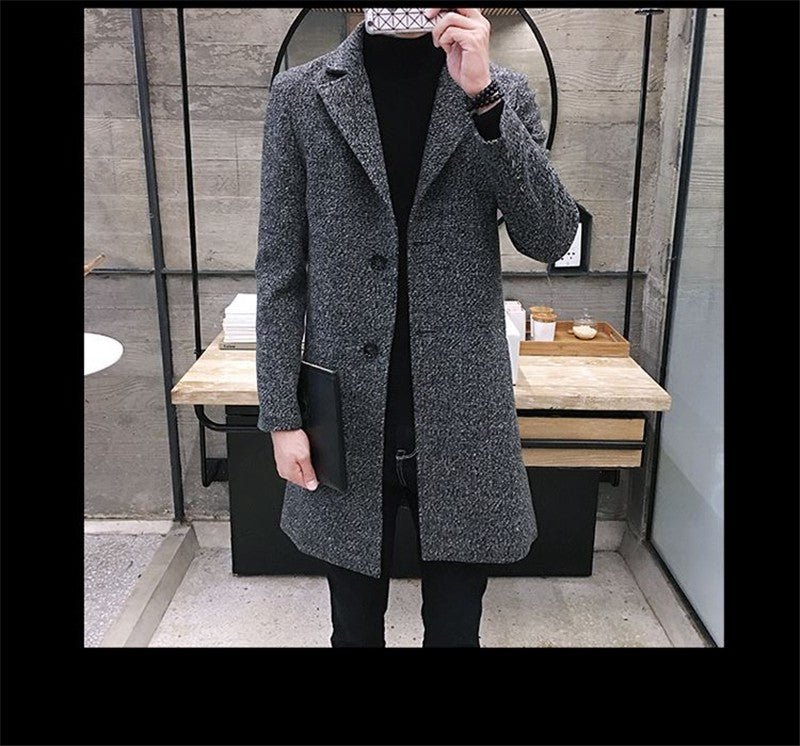 Men's Thick Wool Blends Trench Long Casual Top Coats Fashion Warm Coat Lapel Collar Overcoat Plus Size 5XL Male Slim Windbreaker