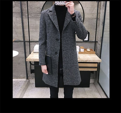 Men's Thick Wool Blends Trench Long Casual Top Coats Fashion Warm Coat Lapel Collar Overcoat Plus Size 5XL Male Slim Windbreaker