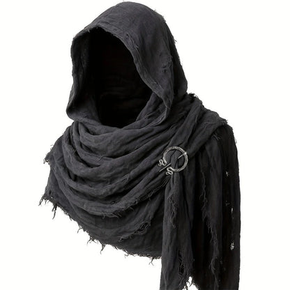 Medieval Renaissance Cloak Cape with Viking Brooch - Hooded Shawl Scarf for Halloween Costumes, Streetwear & Pop Culture Events