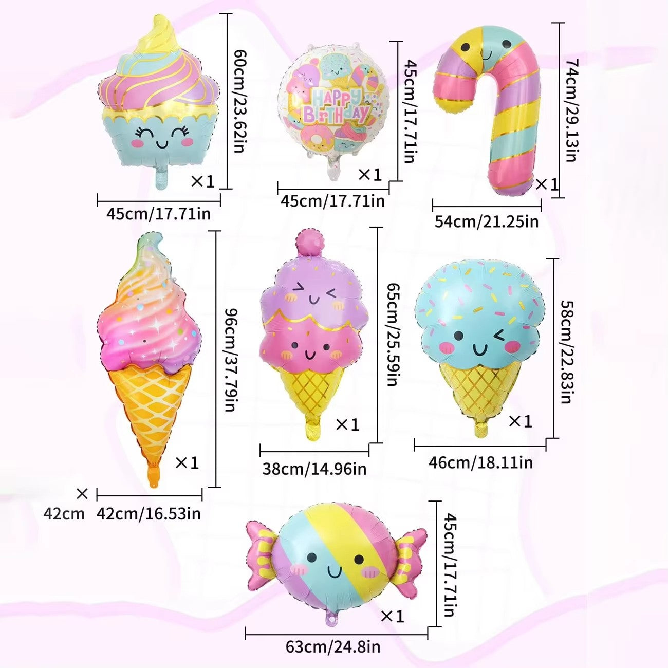 7pcs Candy & Ice Cream Theme Balloons Set pink balloons decoration party birthday balloons decoration party princess