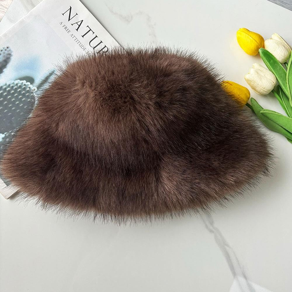 Winter Fluffy Fur Bucket Hat For Women Warm Plush Fisherman Hat Thicken Plush Ear Protection Cap Outdoor Windproof Panama Caps