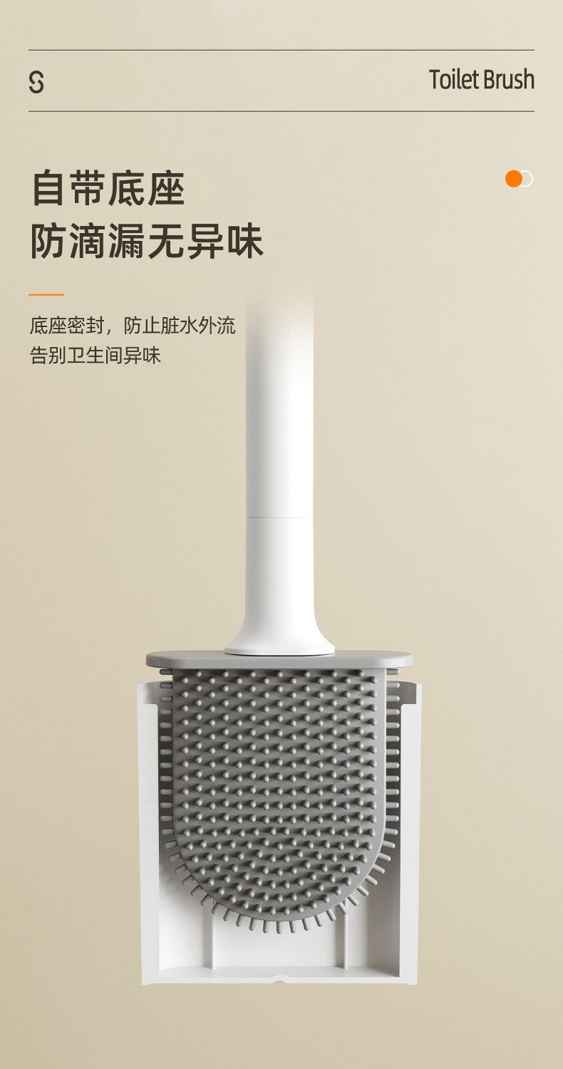 Escova Sanitária de Silicone Flexível com Base à Prova de Vazamento de Água e Gancho, Escova Sanitária Montada na Parede, Limpador Doméstico para Banheiro