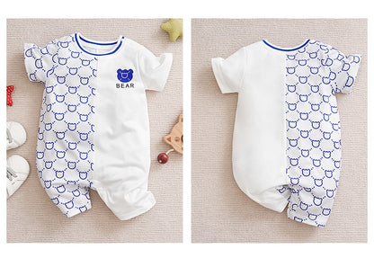 Roupas de Recém-Nascido Macacão de Ursinho de Pelúcia Desenho Animado Patchwork Confortável e Macio Verão Meninos e Meninas 0-18 Macacão de Bebê Manga Curta