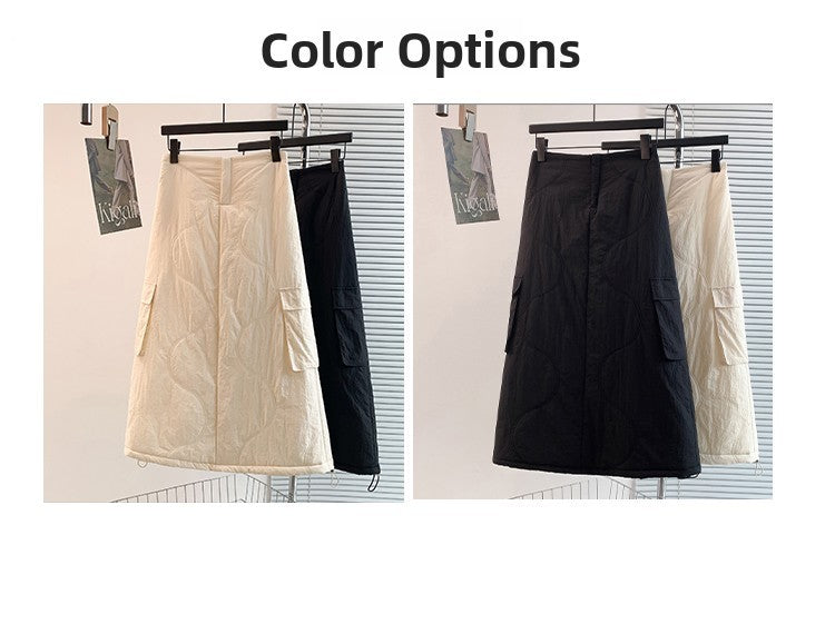 Artistic Long Thiened down Cotton f Skirt plus Size Women's Winter New Sle Fluffy Warm A-Line Skirt Commute Sle