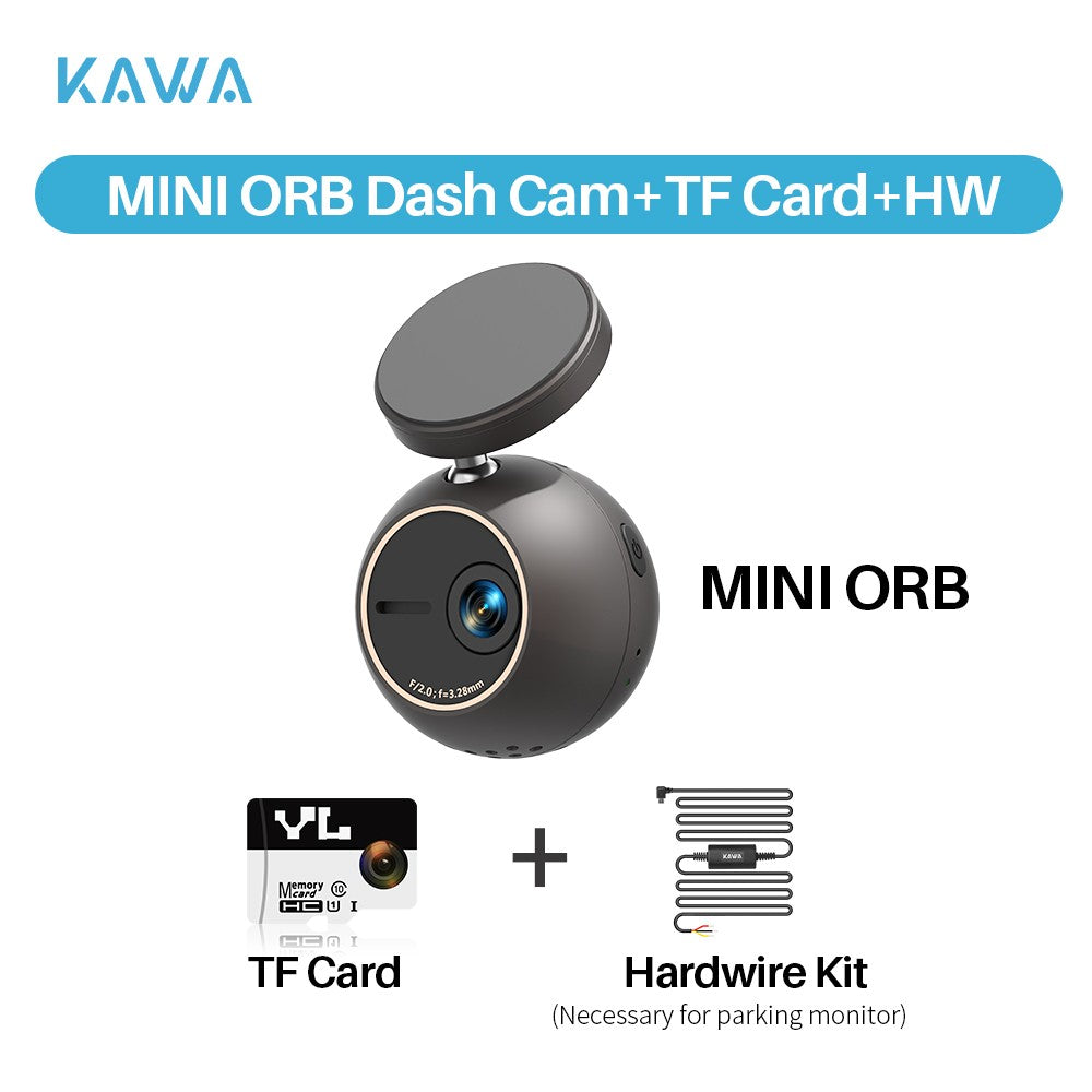 Dash Cam KAWA MINI ORB Tiny Video Recorder 2K Car DVR,Voice Control Car Camera,360° Rotate,180° Video Flip AUTO Dash Camera