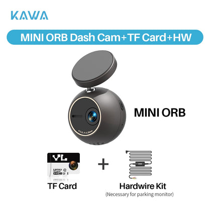 Dash Cam KAWA MINI ORB Tiny Video Recorder 2K Car DVR,Voice Control Car Camera,360° Rotate,180° Video Flip AUTO Dash Camera
