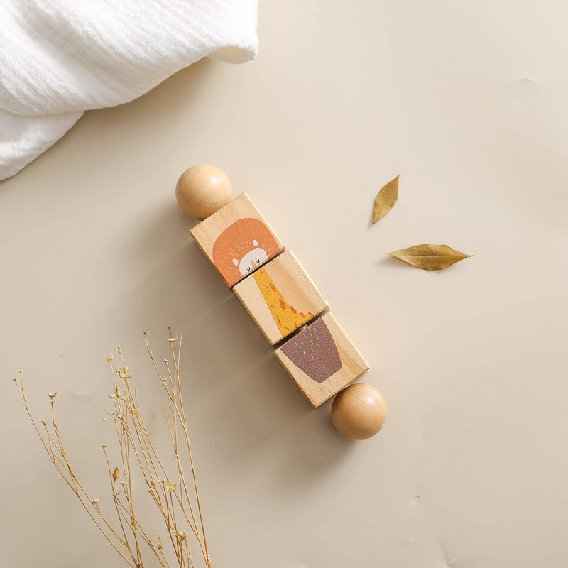 1pc Baby Wooden Rotating Rattle Animal Matching Newborn Soothing Toy Rotate Blocks Rotating Puzzle Montessori Toys for Babys
