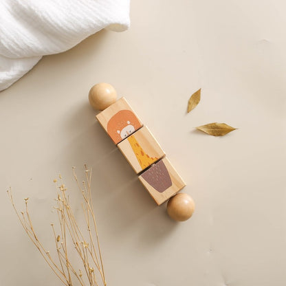 1pc Baby Wooden Rotating Rattle Animal Matching Newborn Soothing Toy Rotate Blocks Rotating Puzzle Montessori Toys for Babys