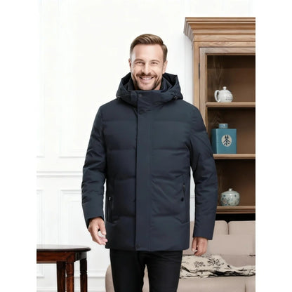 Men's Big & Tall Formal Down Overcoat - Hooded Winter Dress Coat for Professional Wear (Classic Heritage Style)