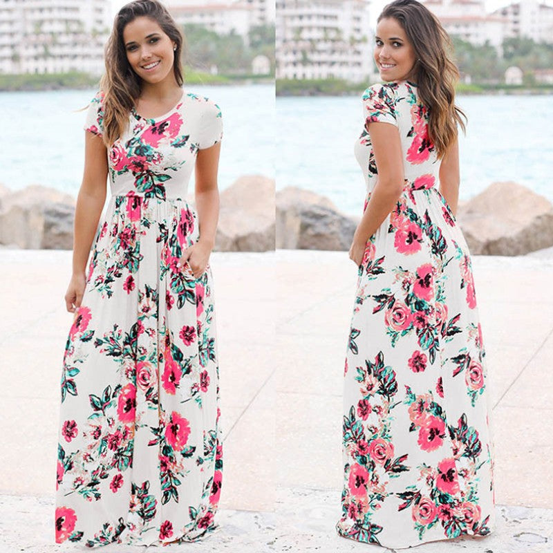 Women Summer Floral Print Maxi  2025 Loose White Boho Beach Dress Women Vintage
