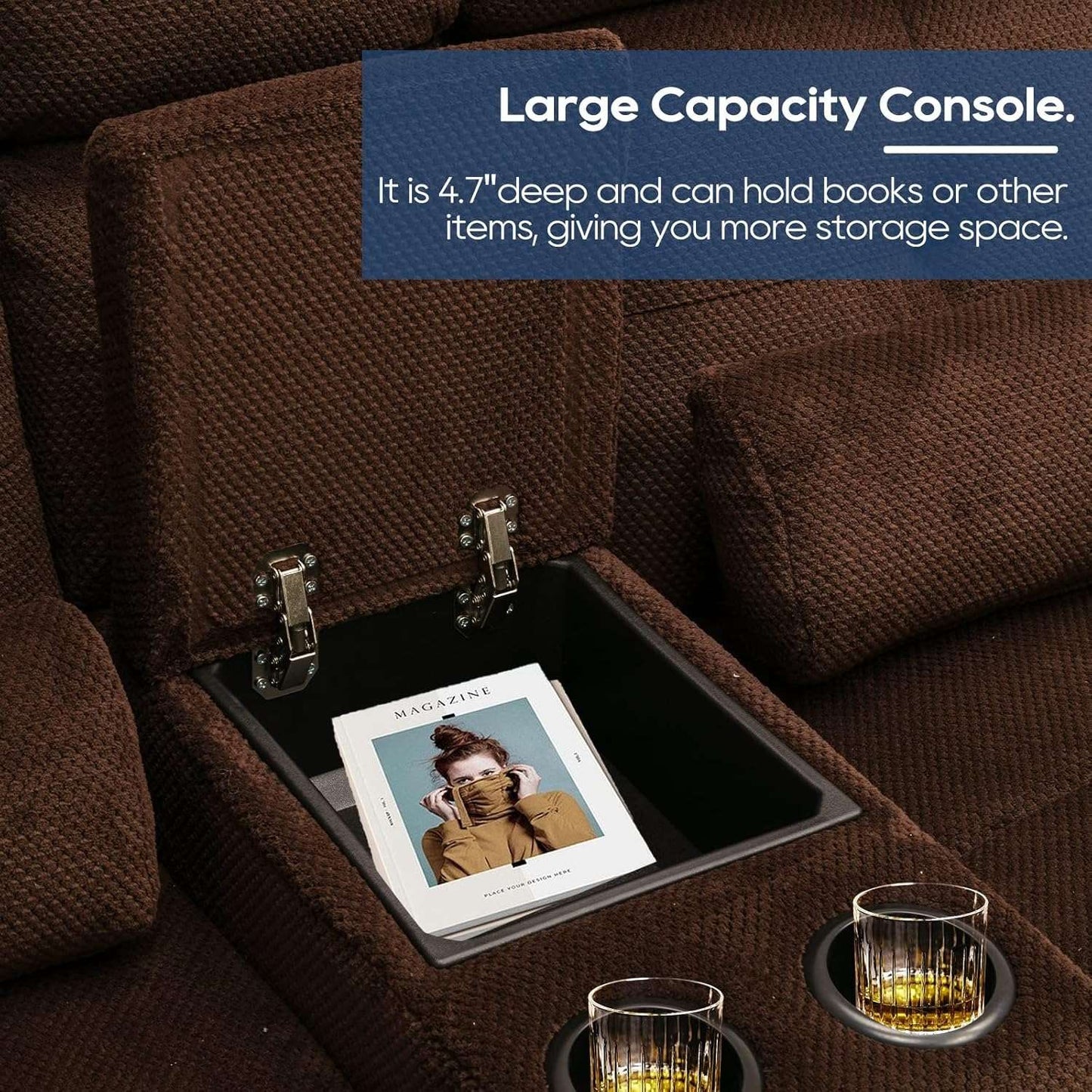 Sofá Reclinável Elétrico de 2 Lugares | Sofá Reclinável de 2 Lugares com Console e Porta-Copos | Sofá Reclinável Duplo | Assentos para Sala de Cinema