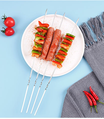 50Pcs Espeto de Churrasco de Aço Inoxidável Portátil Reutilizável com Tubo Espeto de Kebab de Ferro para Ferramentas de Acampamento e Piquenique ao Ar Livre