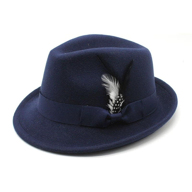 Bow-Knot Feather Hat Autumn and Winter Upturned Brim Hat Fashionable Men's and Women's Cashmere Felt Hat, Ethnic Style New Hat