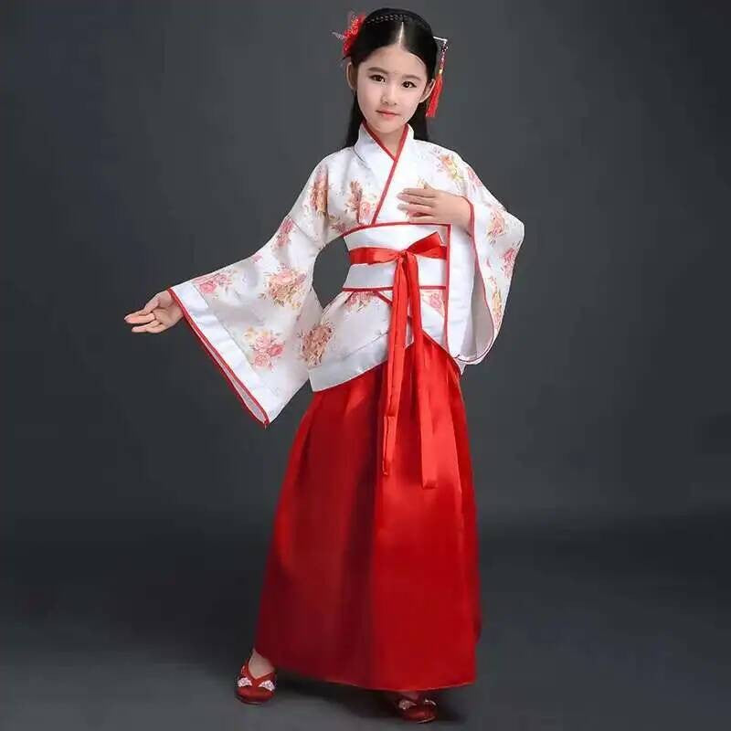 Hanfu Chinese Costume Girls Children Kimono Traditional Vintage Ethnic Fan Students Dance Halloween Japanese Yukata Kimono Style