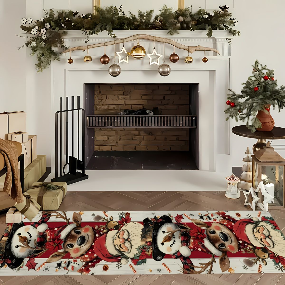 VIKAMA Christmas Reindeer and Snowman Pattern Non-Slip Living Room, Hallway, and Kitchen Runner Decorative Rug Home Decor