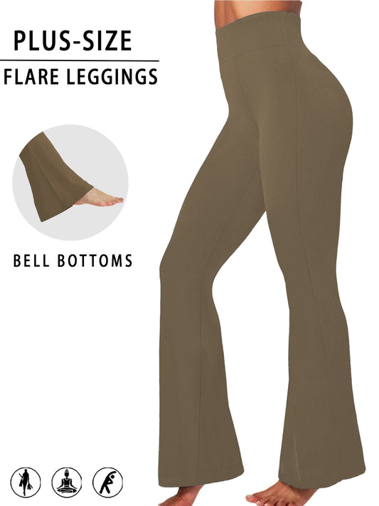 Plus Size Women's Super Soft High Waisted Flare Pants, Leggings Tummy Control Soft Bootleg Bell Bottoms Running