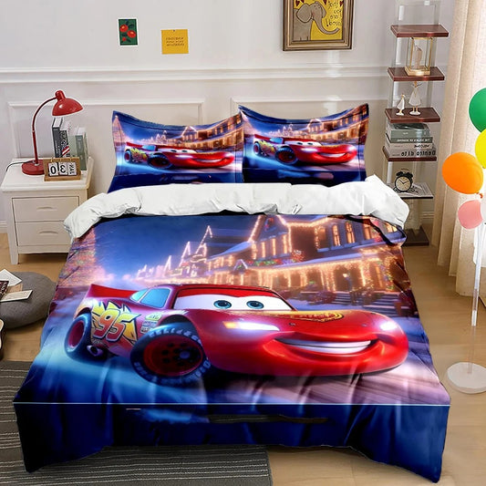 Customized Name Bedding Set Lightning McQueen Quilt Cover Cartoon Car Printing Pillowcase Bedding Set Children Gift
