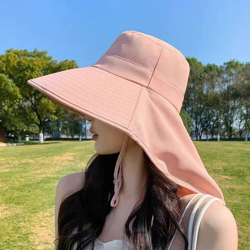 Chapéu de Proteção Solar de Verão Feminino, Viseira para Sol, Pesca, Caminhada, Viagem, Proteção de Pescoço, Lenço, Chapéu de Balde
