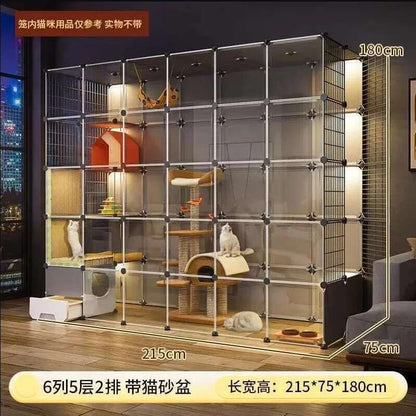 Super Grandes Gaiolas de Gatos com Espaço Livre Casa para Animais de Estimação Interna Villa para Gatos com Caixa de Areia Integrada Gabinete Nórdico Multi-Camadas para Gatos